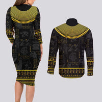 The Ankh Egyptian Hieroglyphs Couples Matching Long Sleeve Bodycon Dress and Long Sleeve Button Shirt LT9 - Wonder Print Shop