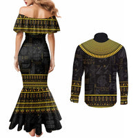 The Ankh Egyptian Hieroglyphs Couples Matching Mermaid Dress and Long Sleeve Button Shirt