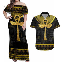 The Ankh Egyptian Hieroglyphs Couples Matching Off Shoulder Maxi Dress and Hawaiian Shirt LT9 - Wonder Print Shop
