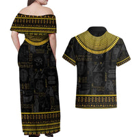 The Ankh Egyptian Hieroglyphs Couples Matching Off Shoulder Maxi Dress and Hawaiian Shirt LT9 - Wonder Print Shop