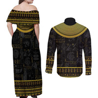 The Ankh Egyptian Hieroglyphs Couples Matching Off Shoulder Maxi Dress and Long Sleeve Button Shirt LT9 - Wonder Print Shop