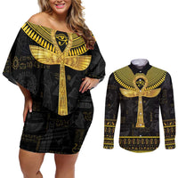 The Ankh Egyptian Hieroglyphs Couples Matching Off Shoulder Short Dress and Long Sleeve Button Shirt LT9 - Wonder Print Shop