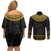 The Ankh Egyptian Hieroglyphs Couples Matching Off Shoulder Short Dress and Long Sleeve Button Shirt LT9 - Wonder Print Shop