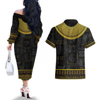 The Ankh Egyptian Hieroglyphs Couples Matching Off The Shoulder Long Sleeve Dress and Hawaiian Shirt LT9 - Wonder Print Shop