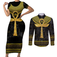 The Ankh Egyptian Hieroglyphs Couples Matching Short Sleeve Bodycon Dress and Long Sleeve Button Shirt LT9 - Wonder Print Shop