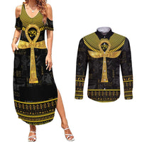 The Ankh Egyptian Hieroglyphs Couples Matching Summer Maxi Dress and Long Sleeve Button Shirt LT9 - Wonder Print Shop