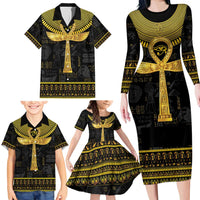 The Ankh Egyptian Hieroglyphs Family Matching Long Sleeve Bodycon Dress and Hawaiian Shirt LT9 - Wonder Print Shop