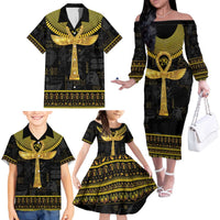 The Ankh Egyptian Hieroglyphs Family Matching Off The Shoulder Long Sleeve Dress and Hawaiian Shirt - Wonder Print Shop