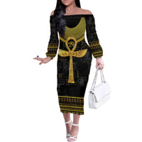 The Ankh Egyptian Hieroglyphs Family Matching Off The Shoulder Long Sleeve Dress and Hawaiian Shirt - Wonder Print Shop