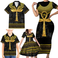 The Ankh Egyptian Hieroglyphs Family Matching Short Sleeve Bodycon Dress and Hawaiian Shirt - Wonder Print Shop
