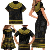 The Ankh Egyptian Hieroglyphs Family Matching Short Sleeve Bodycon Dress and Hawaiian Shirt - Wonder Print Shop