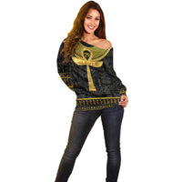 The Ankh Egyptian Hieroglyphs Off Shoulder Sweater - Wonder Print Shop