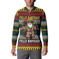 Mexican Santa Sombrero Button Sweatshirt Feliz Navidad Mexico - Wonder Print Shop