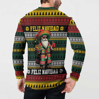 Mexican Santa Sombrero Button Sweatshirt Feliz Navidad Mexico - Wonder Print Shop