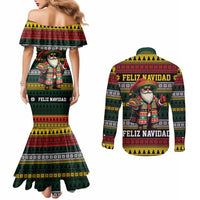 Mexican Santa Sombrero Couples Matching Mermaid Dress and Long Sleeve Button Shirt Feliz Navidad Mexico - Wonder Print Shop
