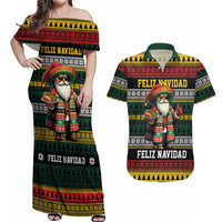 Mexican Santa Sombrero Couples Matching Off Shoulder Maxi Dress and Hawaiian Shirt Feliz Navidad Mexico - Wonder Print Shop