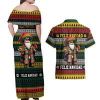 Mexican Santa Sombrero Couples Matching Off Shoulder Maxi Dress and Hawaiian Shirt Feliz Navidad Mexico - Wonder Print Shop