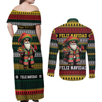 Mexican Santa Sombrero Couples Matching Off Shoulder Maxi Dress and Long Sleeve Button Shirt Feliz Navidad Mexico - Wonder Print Shop