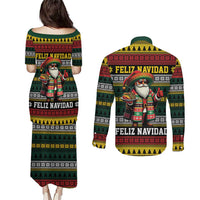 Mexican Santa Sombrero Couples Matching Puletasi and Long Sleeve Button Shirt Feliz Navidad Mexico - Wonder Print Shop
