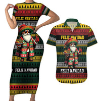 Mexican Santa Sombrero Couples Matching Short Sleeve Bodycon Dress and Hawaiian Shirt Feliz Navidad Mexico - Wonder Print Shop