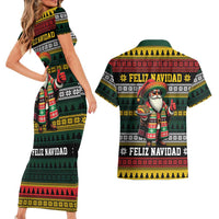 Mexican Santa Sombrero Couples Matching Short Sleeve Bodycon Dress and Hawaiian Shirt Feliz Navidad Mexico - Wonder Print Shop