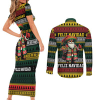 Mexican Santa Sombrero Couples Matching Short Sleeve Bodycon Dress and Long Sleeve Button Shirt Feliz Navidad Mexico - Wonder Print Shop