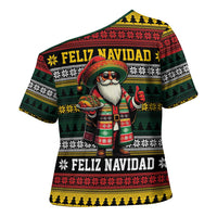 Mexican Santa Sombrero Cross Shoulder Shirt Feliz Navidad Mexico - Wonder Print Shop