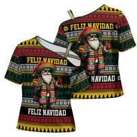 Mexican Santa Sombrero Cross Shoulder Shirt Feliz Navidad Mexico - Wonder Print Shop