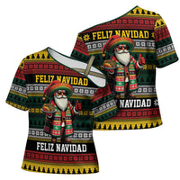 Mexican Santa Sombrero Cross Shoulder Shirt Feliz Navidad Mexico - Wonder Print Shop