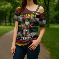 Mexican Santa Sombrero Cross Shoulder Shirt Feliz Navidad Mexico - Wonder Print Shop