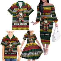 Mexican Santa Sombrero Family Matching Off The Shoulder Long Sleeve Dress and Hawaiian Shirt Feliz Navidad Mexico - Wonder Print Shop