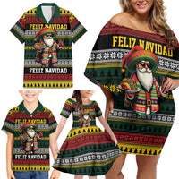 Mexican Santa Sombrero Family Matching Off Shoulder Short Dress and Hawaiian Shirt Feliz Navidad Mexico - Wonder Print Shop