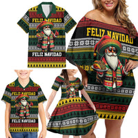 Mexican Santa Sombrero Family Matching Off Shoulder Short Dress and Hawaiian Shirt Feliz Navidad Mexico - Wonder Print Shop