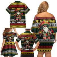 Mexican Santa Sombrero Family Matching Off Shoulder Short Dress and Hawaiian Shirt Feliz Navidad Mexico - Wonder Print Shop