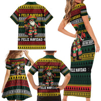 Mexican Santa Sombrero Family Matching Short Sleeve Bodycon Dress and Hawaiian Shirt Feliz Navidad Mexico - Wonder Print Shop