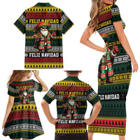 Mexican Santa Sombrero Family Matching Short Sleeve Bodycon Dress and Hawaiian Shirt Feliz Navidad Mexico - Wonder Print Shop