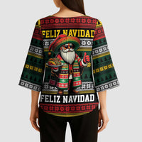 Mexican Santa Sombrero Kimono Sleeve Blouse Feliz Navidad Mexico - Wonder Print Shop