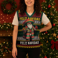 Mexican Santa Sombrero Christmas Knitted V-Neck Vest Feliz Navidad Mexico - Wonder Print Shop