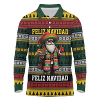 Mexican Santa Sombrero Long Sleeve Polo Shirt Feliz Navidad Mexico - Wonder Print Shop