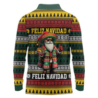 Mexican Santa Sombrero Long Sleeve Polo Shirt Feliz Navidad Mexico - Wonder Print Shop