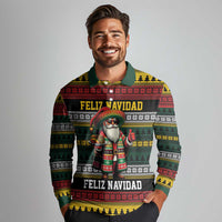 Mexican Santa Sombrero Long Sleeve Polo Shirt Feliz Navidad Mexico - Wonder Print Shop