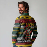 Mexican Santa Sombrero Long Sleeve Polo Shirt Feliz Navidad Mexico - Wonder Print Shop