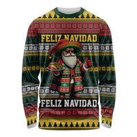 Mexican Santa Sombrero Long Sleeve Shirt Feliz Navidad Mexico - Wonder Print Shop