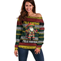 Mexican Santa Sombrero Off Shoulder Sweater Feliz Navidad Mexico - Wonder Print Shop
