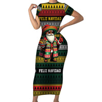 Mexican Santa Sombrero Short Sleeve Bodycon Dress Feliz Navidad Mexico - Wonder Print Shop