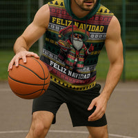 Mexican Santa Sombrero Sleeveless Hoodie Feliz Navidad Mexico - Wonder Print Shop
