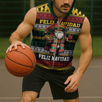 Mexican Santa Sombrero Sleeveless Zip Hoodie Feliz Navidad Mexico - Wonder Print Shop