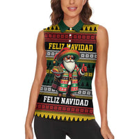 Mexican Santa Sombrero Women Sleeveless Polo Shirt Feliz Navidad Mexico - Wonder Print Shop