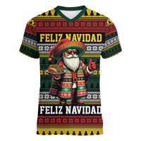 Mexican Santa Sombrero Women V-Neck T-Shirt Feliz Navidad Mexico - Wonder Print Shop