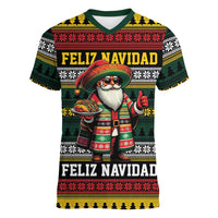 Mexican Santa Sombrero Women V-Neck T-Shirt Feliz Navidad Mexico - Wonder Print Shop
